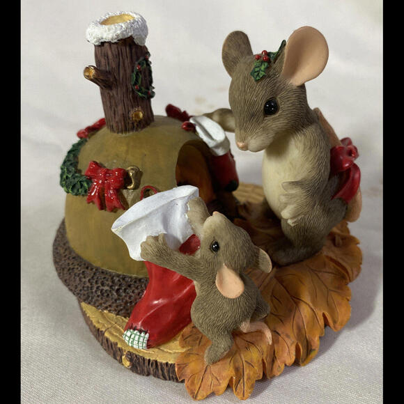 Charming Tails ~ THE STOCKINGS WERE HUNG ~ Mice at Fireplace ~ Fitz and Floyd - Picture 1 of 9